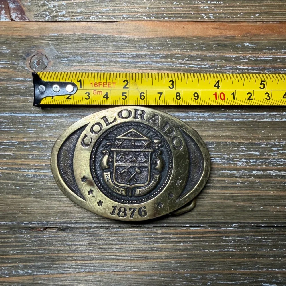 Vintage Heritage Mint Colorado 1876 Solid Brass Belt Buckle State Seal Rodeo